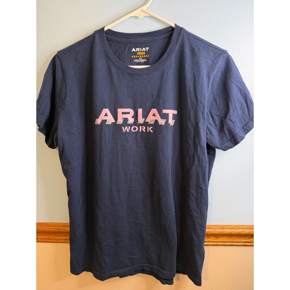 Ariat Rebar Cotton Strong Logo Navy Blue Work T-Shirt Womens Large 10035284